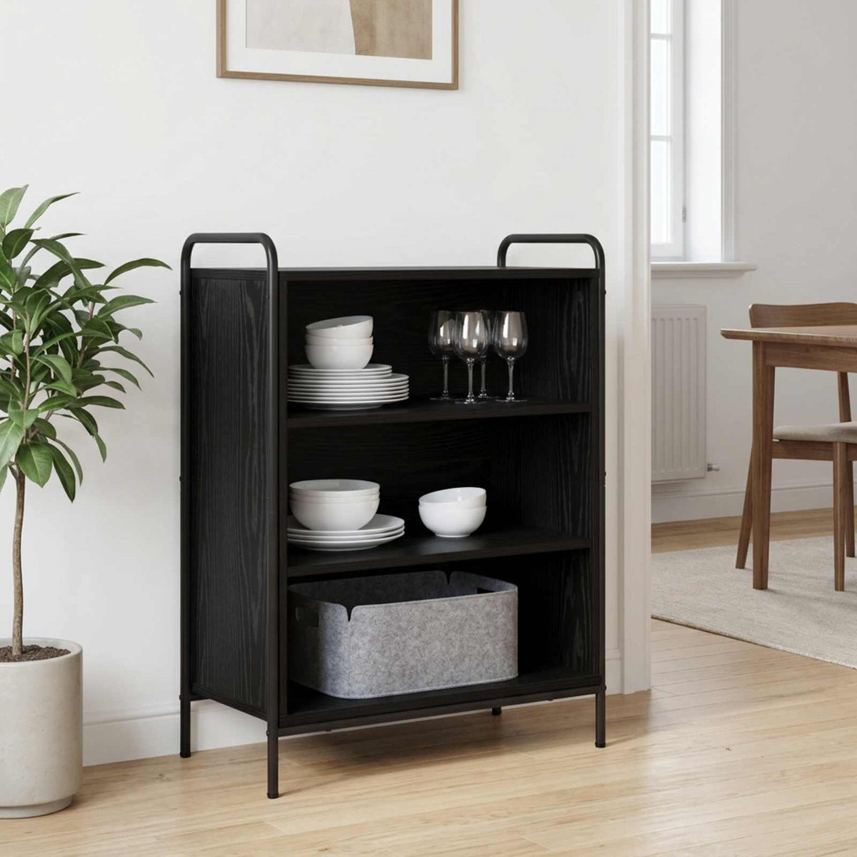 Sideboard 73 x 33 x 81 cm Engineered Wood Height 81 cm Width 73 cm with 2 shelves Black oak