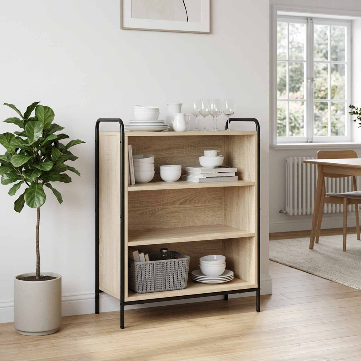 Sideboard 73 x 33 x 81 cm Engineered Wood Height 81 cm Width 73 cm with 2 shelves Sonoma oak