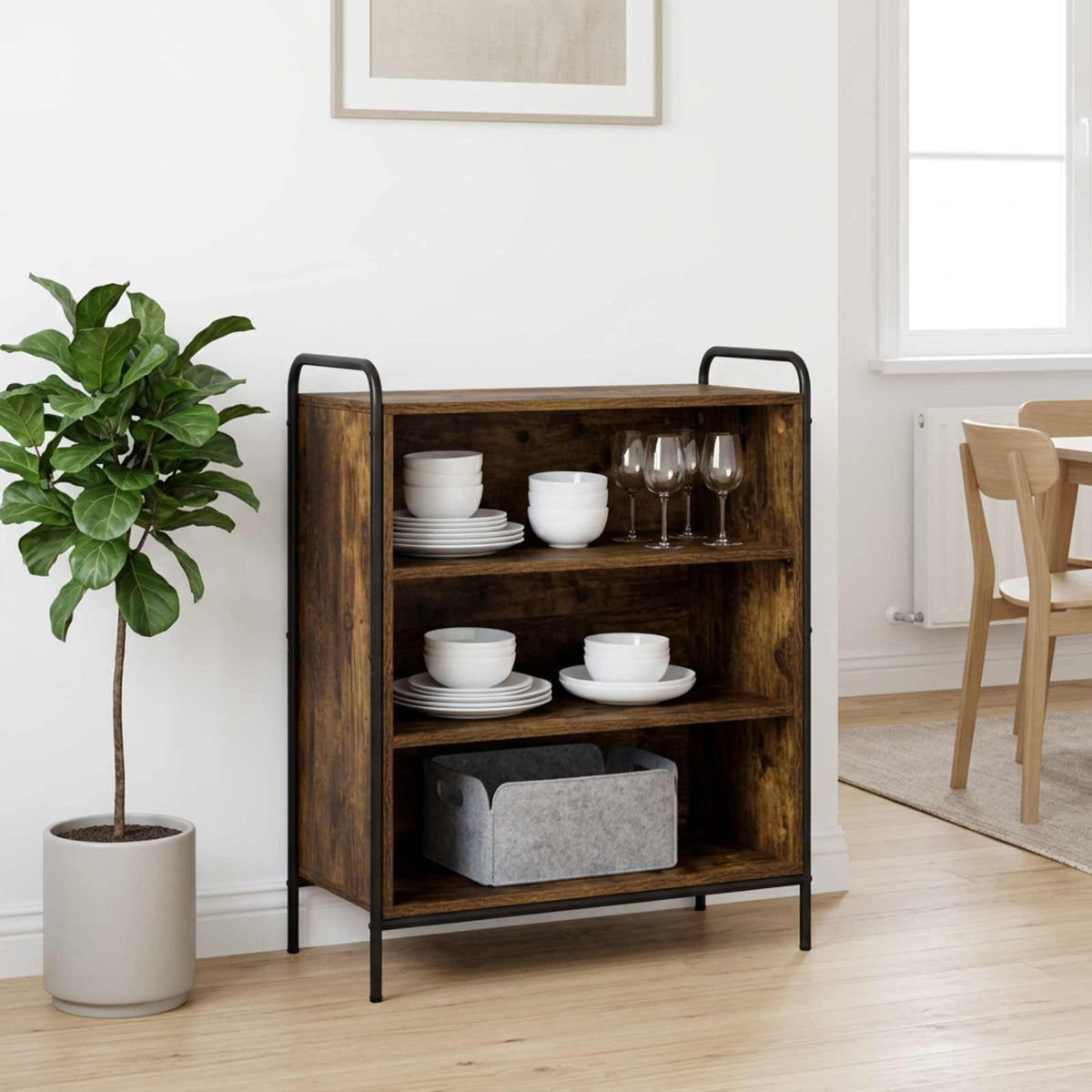 Sideboard 73 x 33 x 81 cm Engineered Wood Height 81 cm Width 73 cm with 2 shelves Smoked oak