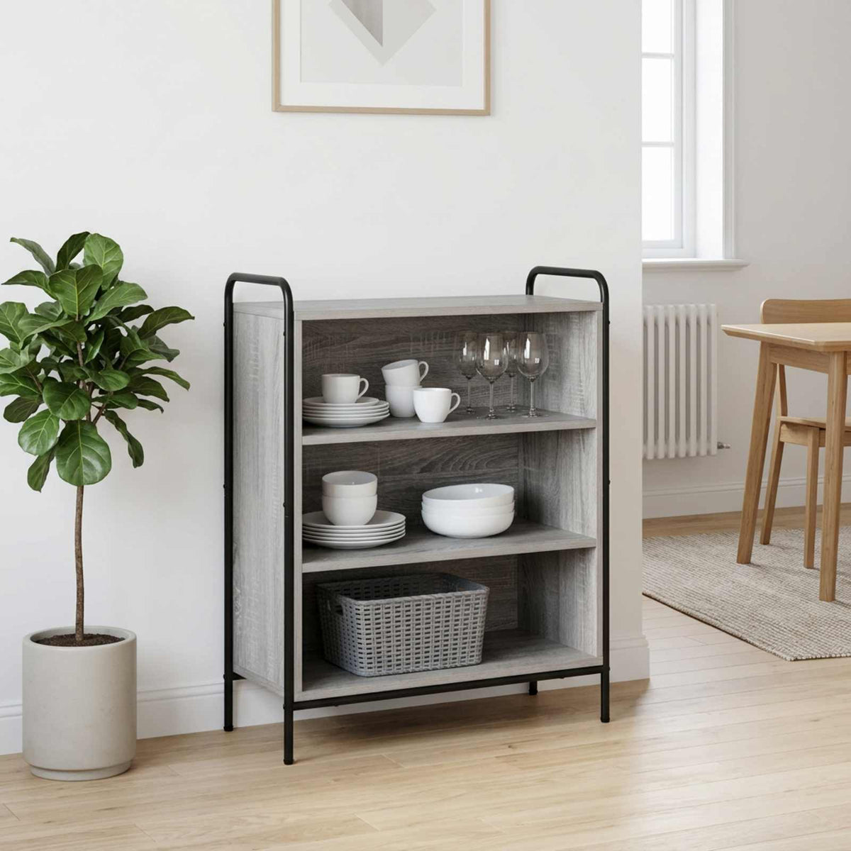 Sideboard 73 x 33 x 81 cm Engineered Wood Height 81 cm Width 73 cm with 2 shelves Grey sonoma