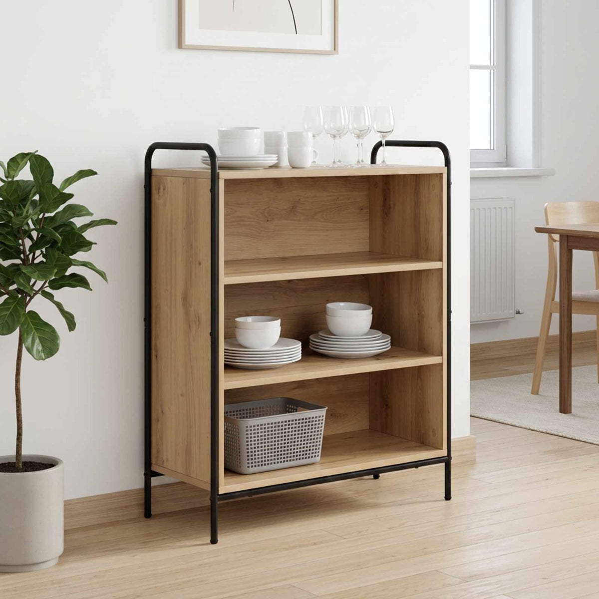 Sideboard 73 x 33 x 81 cm Engineered Wood Height 81 cm Width 73 cm with 2 shelves Artisan oak