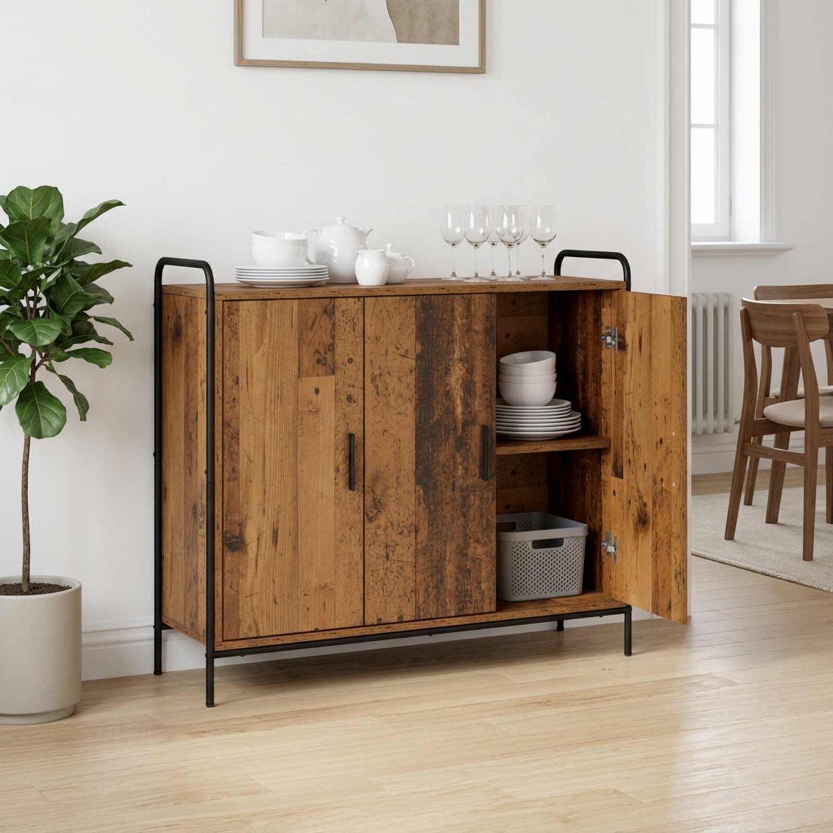 Sideboard 98.5 x 33 x 81 cm Engineered Wood Old wood with 3 doors