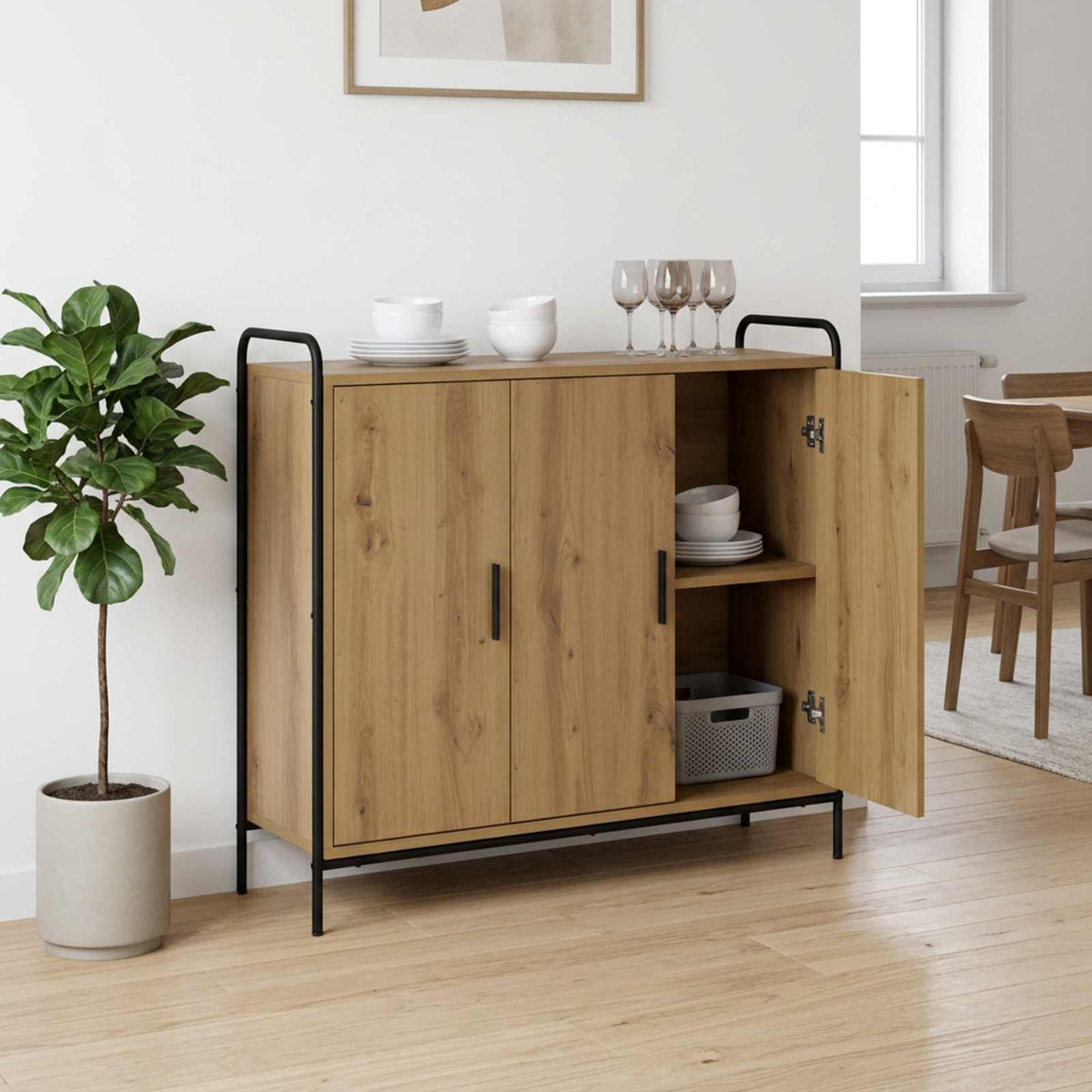 Sideboard 98.5 x 33 x 81 cm Engineered Wood Artisan oak with 3 doors