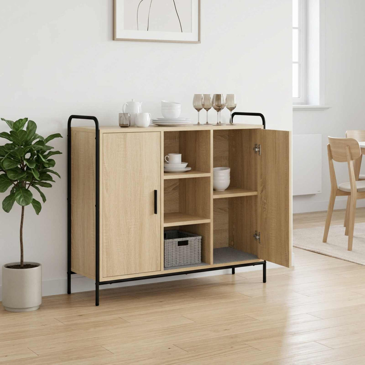 Sideboard 98.5 x 33 x 81 cm Engineered Wood Sonoma oak with 2 door & 2 shelves