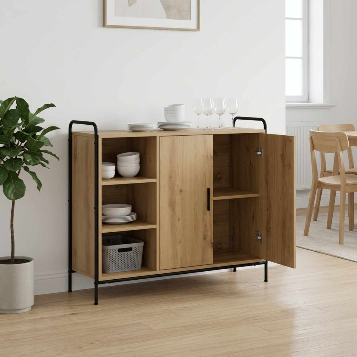 Sideboard 98.5 x 33 x 81 cm Engineered Wood Artisan oak with 2 shelves & 2 door