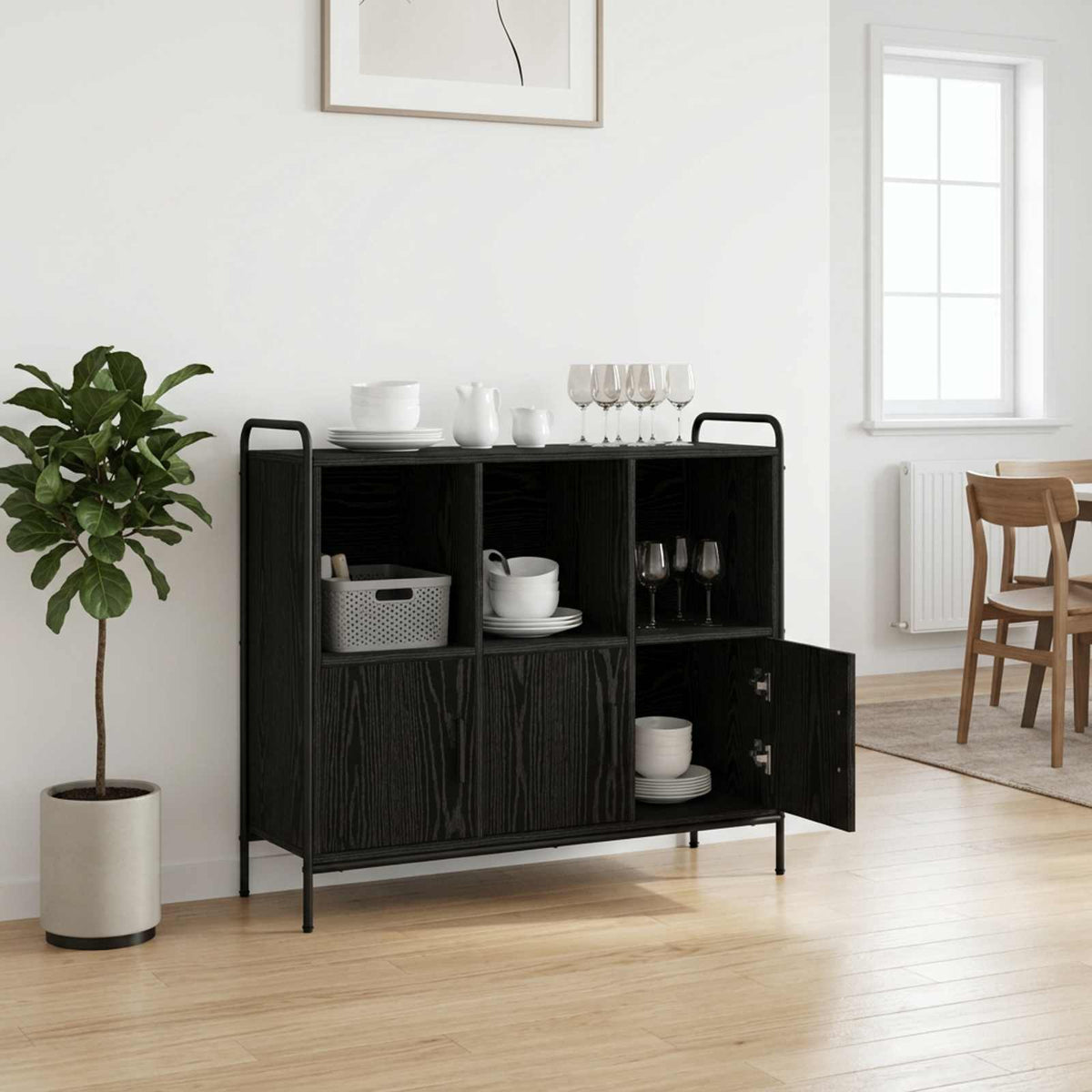 Sideboard 97 x 33 x 81 cm Engineered Wood Black oak