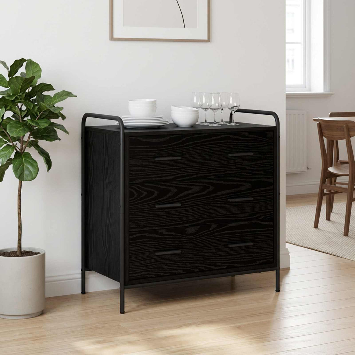 Drawer Cabinet 70 x 39.5 x 71 cm Engineered Wood Black oak