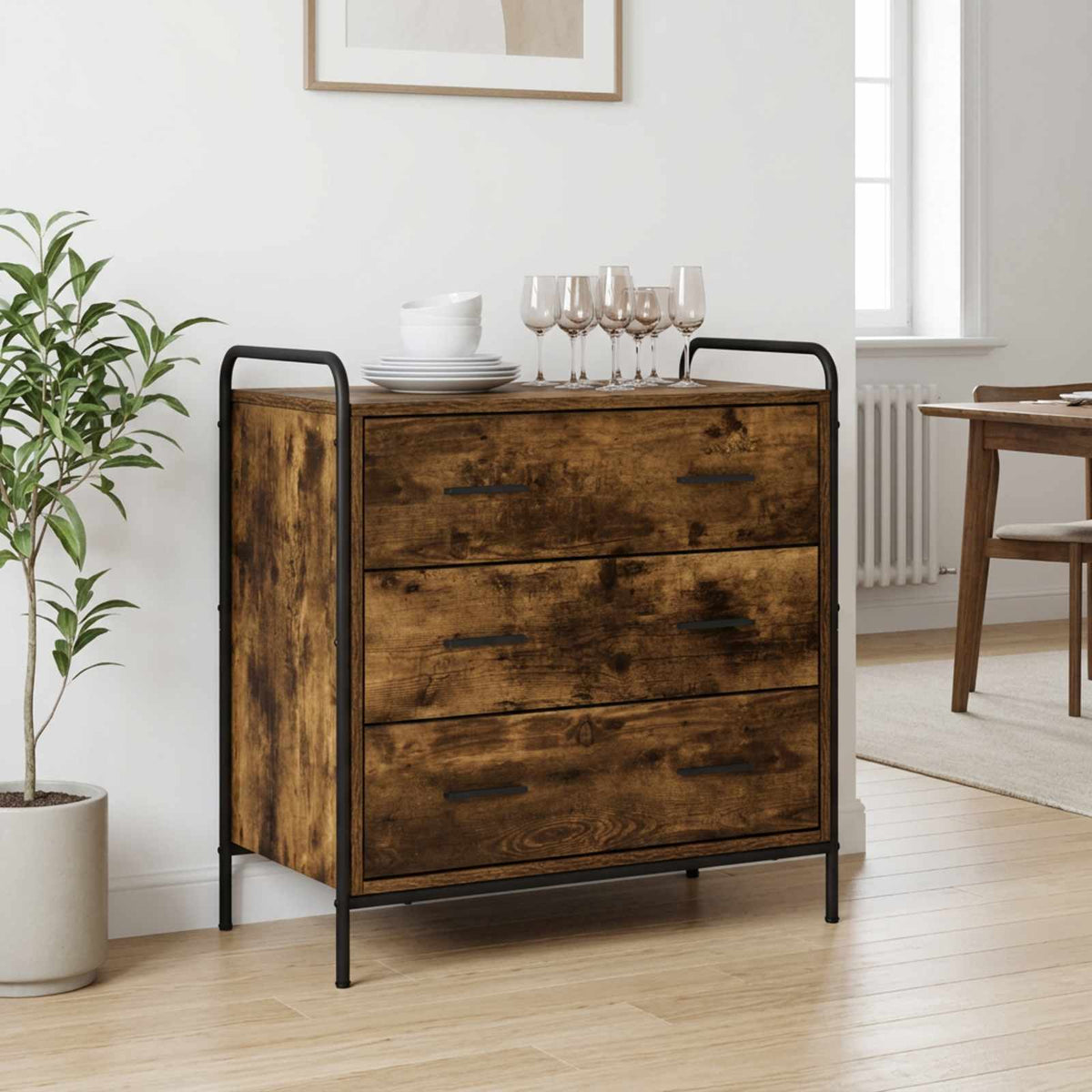Drawer Cabinet 70 x 39.5 x 71 cm Engineered Wood Smoked oak