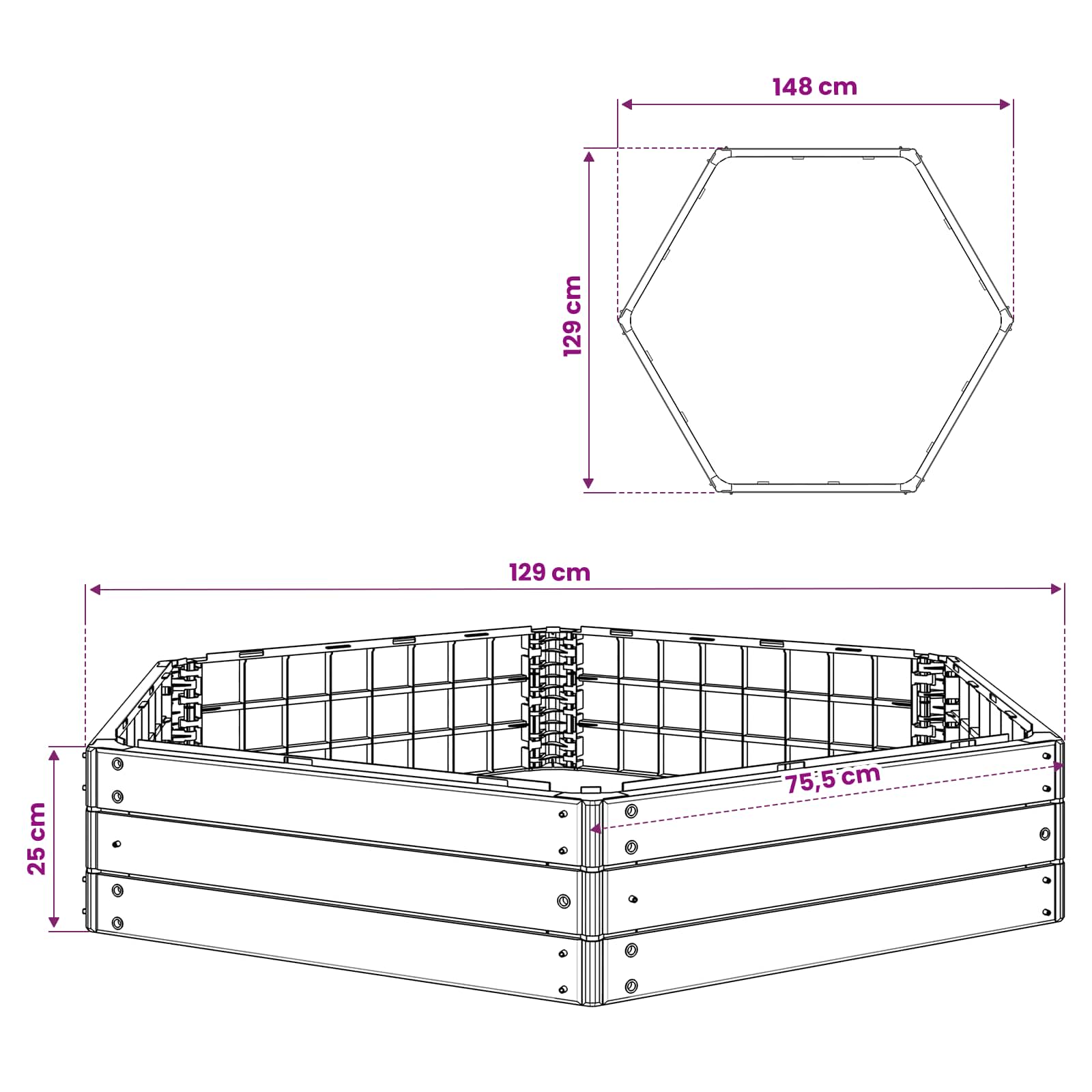 vidaXL Raised Bed Black 148 x 129 x 25 cm PP 6