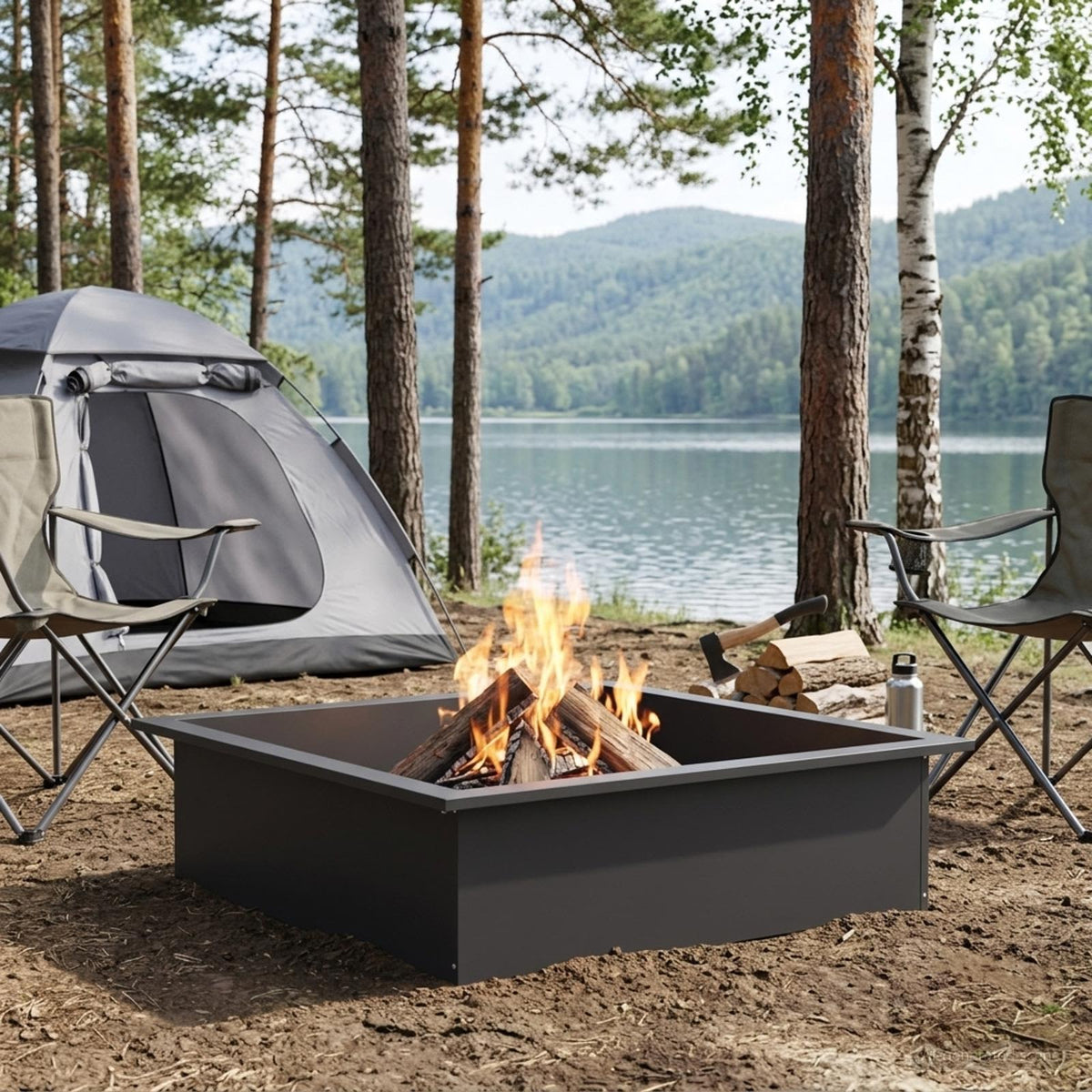 vidaXL Fire Pit Ring Black 80 x 80 x 25 cm Steel 3