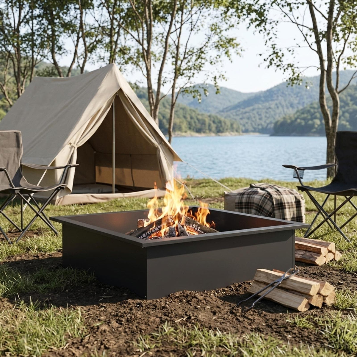 vidaXL Fire Pit Ring Black 90 x 90 x 25 cm Steel 3