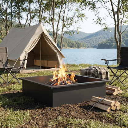 vidaXL Fire Pit Ring Black 90 x 90 x 25 cm Steel 3