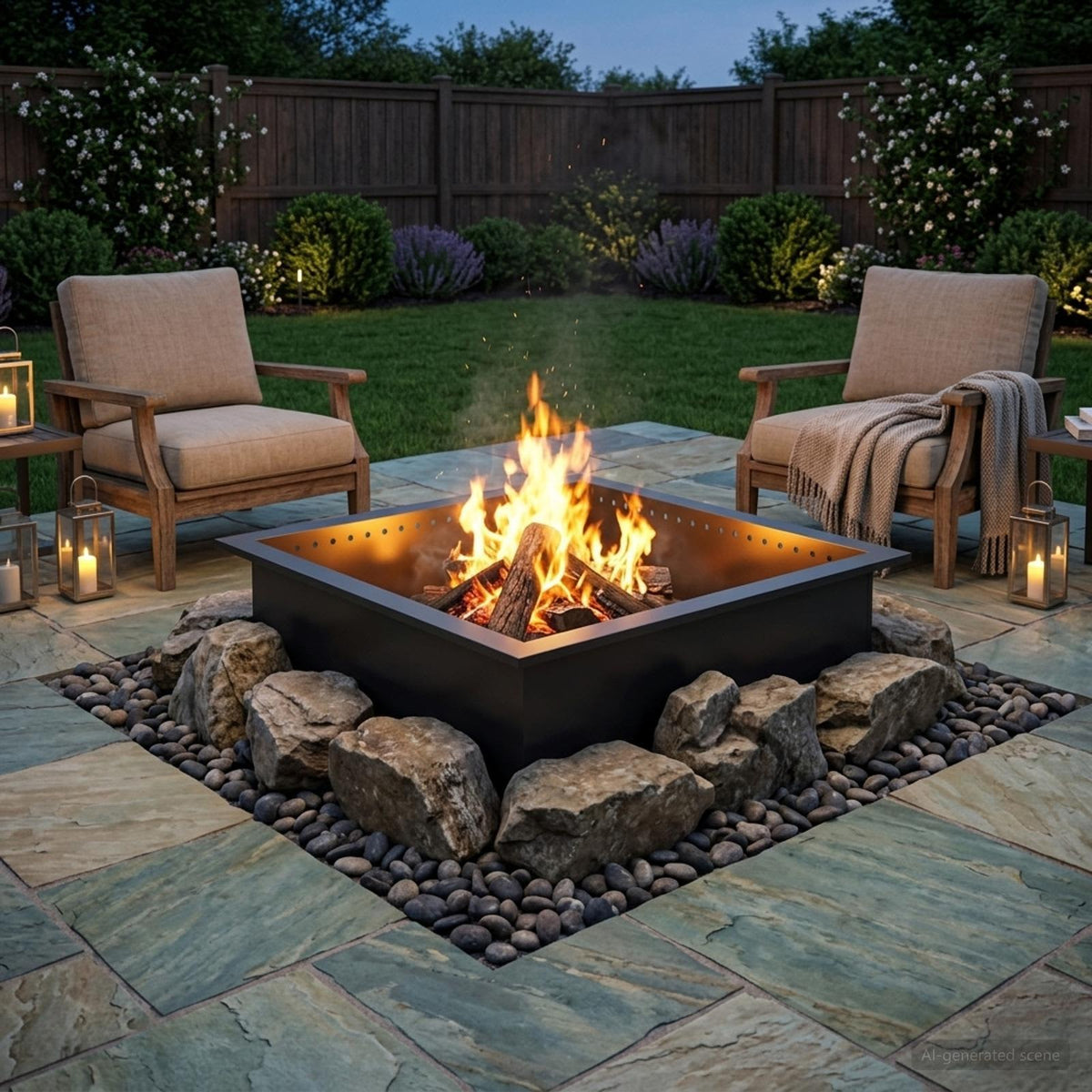 vidaXL Fire Pit Ring Black 80 x 80 x 25 cm Steel 3