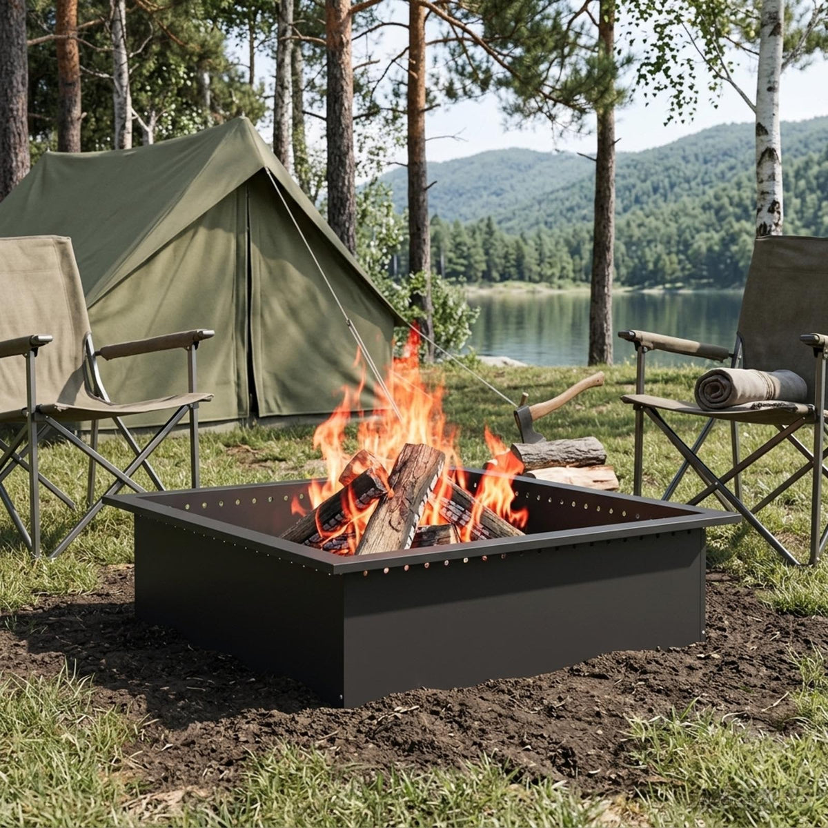 vidaXL Fire Pit Ring Black 90 x 90 x 25 cm Steel 1