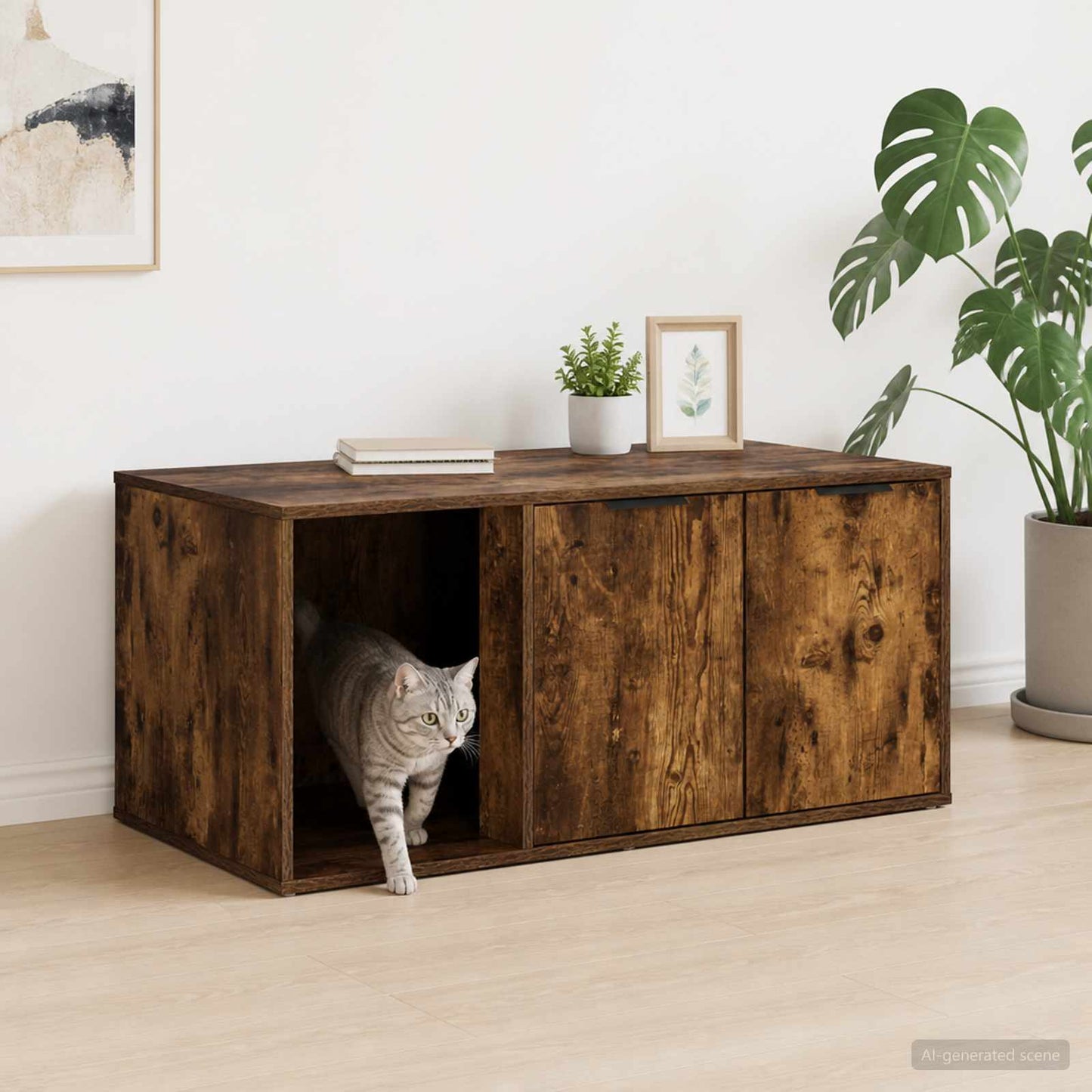 vidaXL Cat Crate Furniture Smoked Oak 100 x 49 x 45 cm Engineered Wood 1