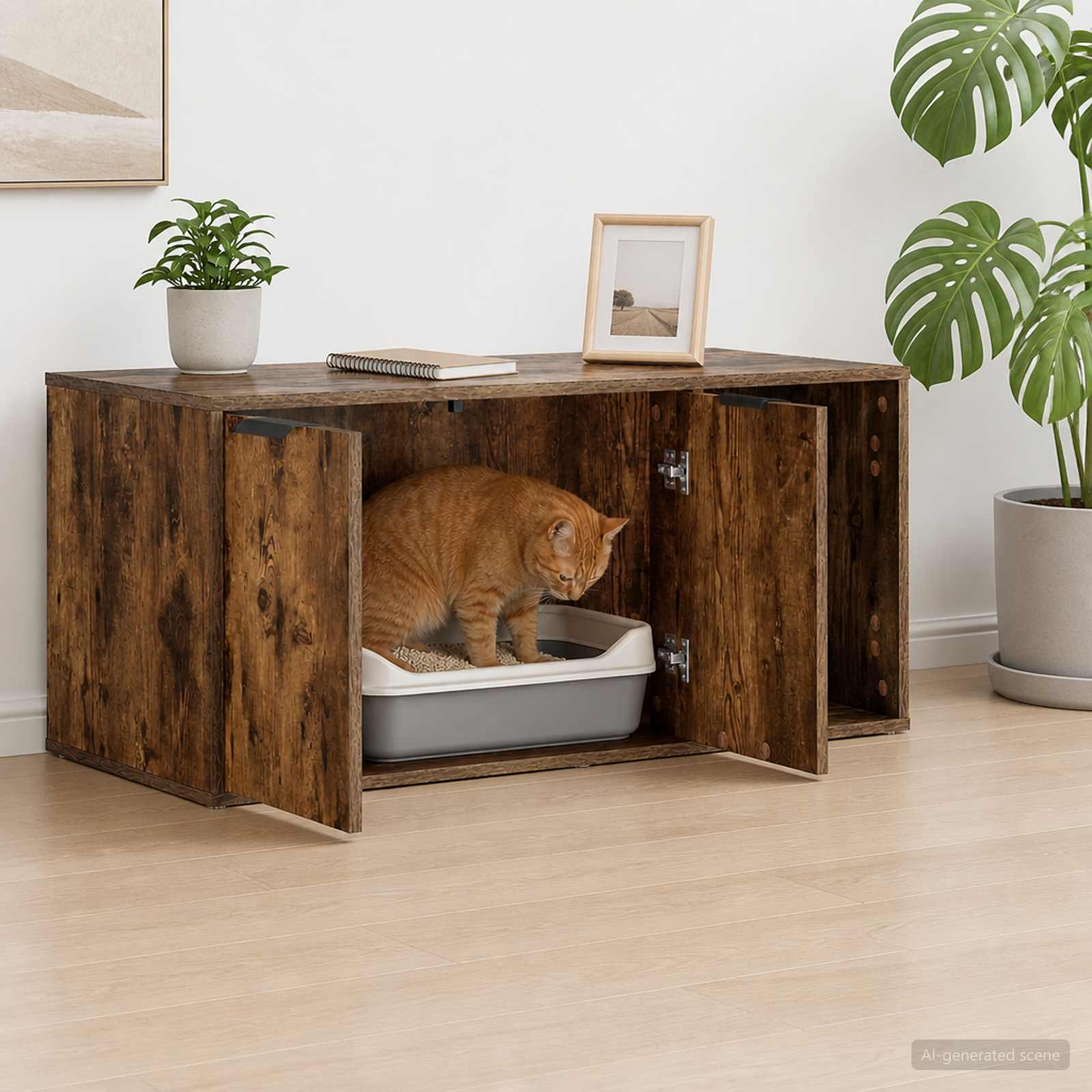 vidaXL Cat Crate Furniture Smoked Oak 100 x 49 x 45 cm Engineered Wood 4