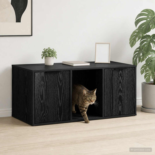 vidaXL Cat Crate Furniture Black Oak 100 x 49 x 45 cm Engineered Wood 1