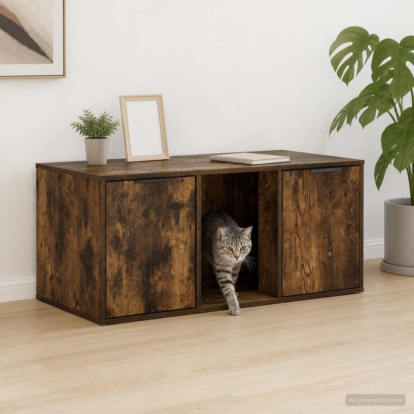vidaXL Cat Crate Furniture Smoked Oak 100 x 49 x 45 cm Engineered Wood 1