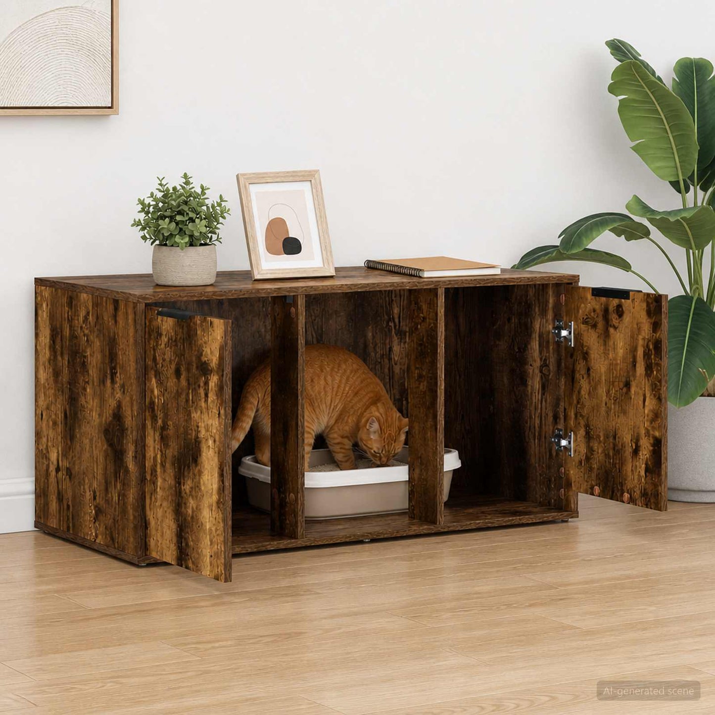 vidaXL Cat Crate Furniture Smoked Oak 100 x 49 x 45 cm Engineered Wood 4