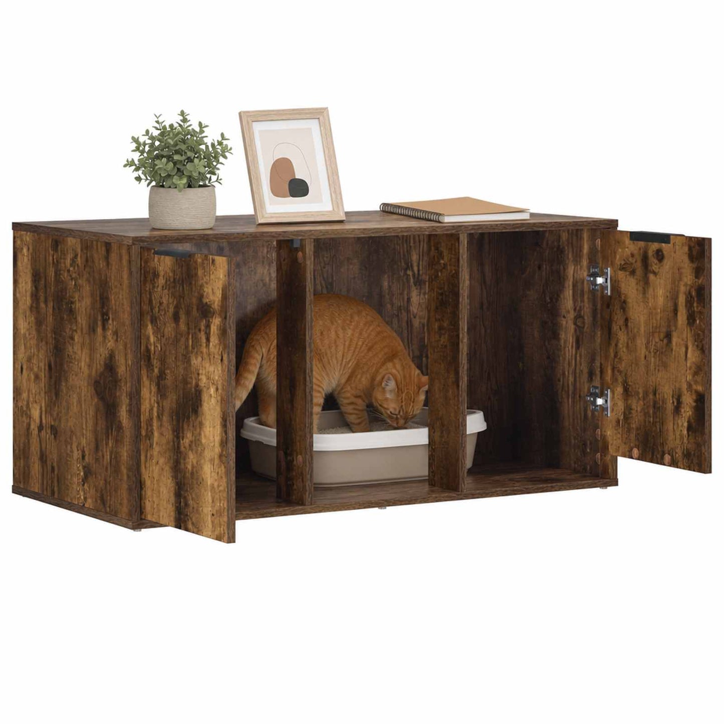 vidaXL Cat Crate Furniture Smoked Oak 100 x 49 x 45 cm Engineered Wood 3