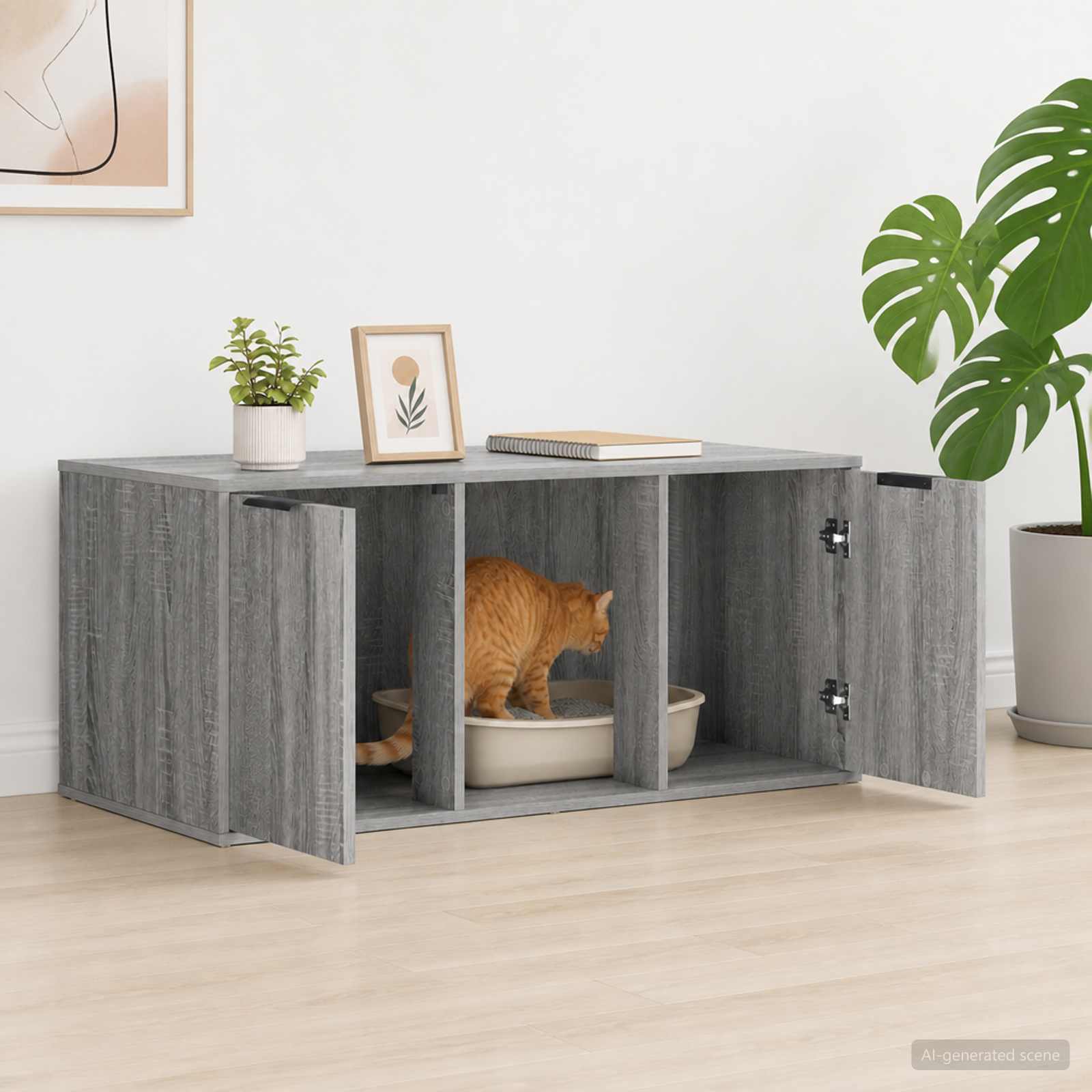 vidaXL Cat Crate Furniture Grey Sonoma 100 x 49 x 45 cm 4