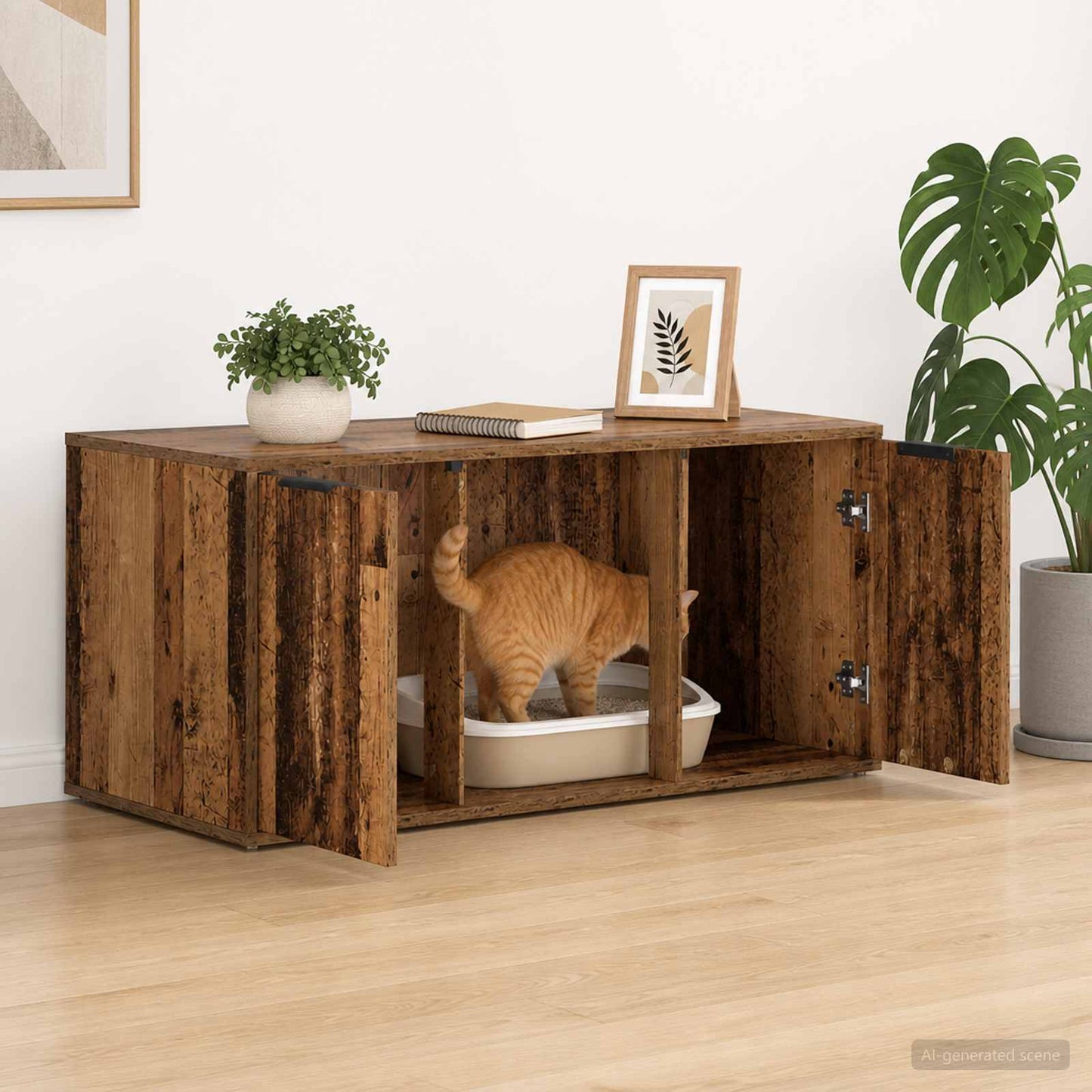 vidaXL Cat Crate Furniture Old Wood 100 x 49 x 45 cm Engineered Wood 4
