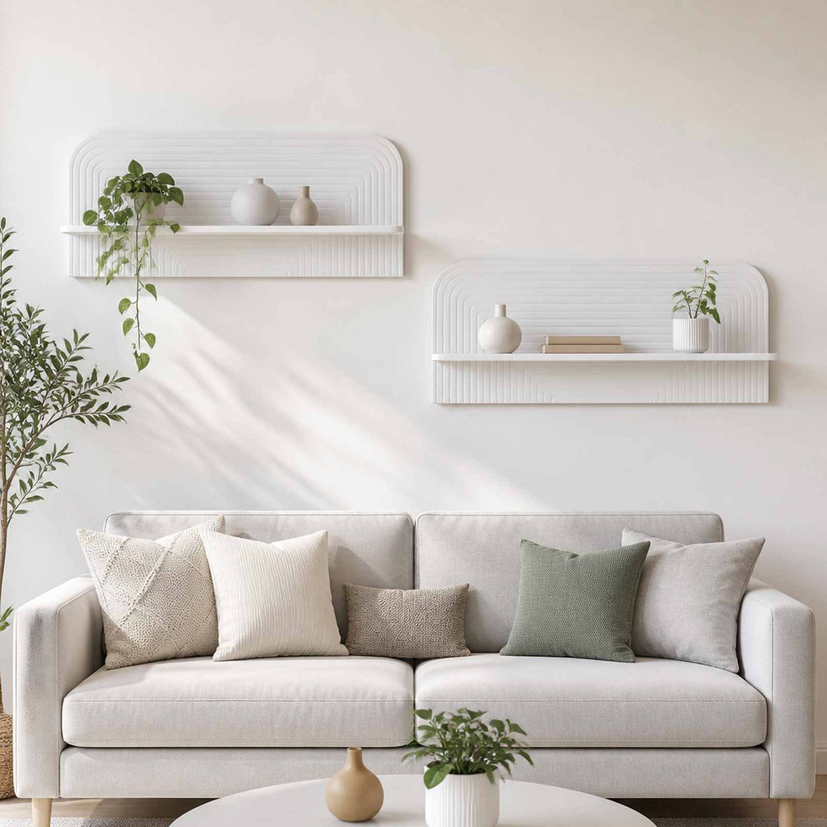 Wall Shelf 2 pcs White Engineered Wood