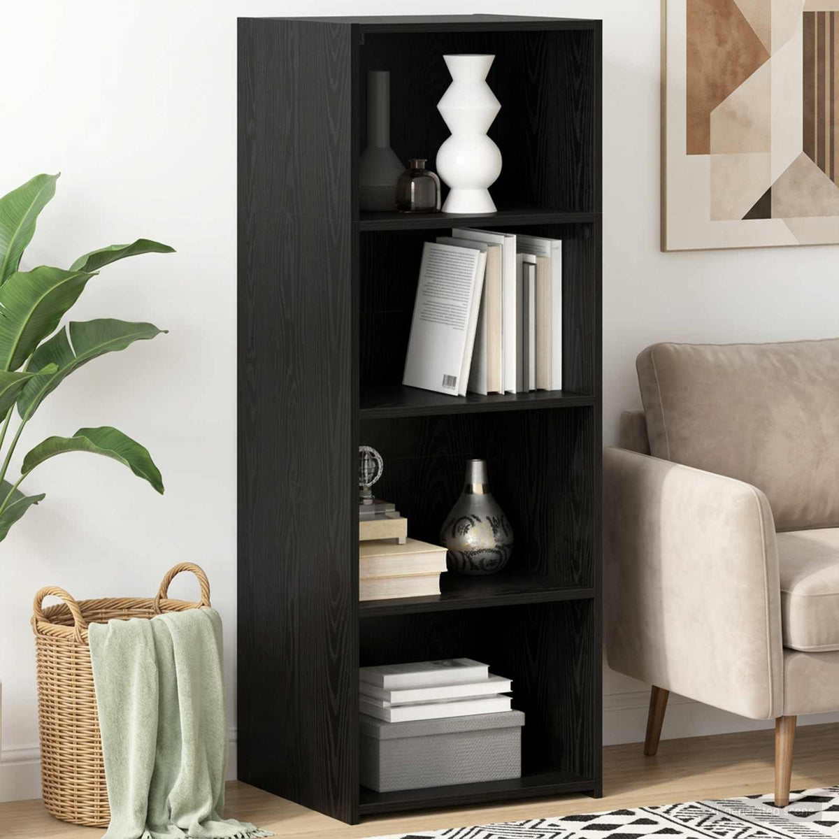 vidaXL Highboard Black Oak 45 x 41 x 124 cm Engineered Wood 1