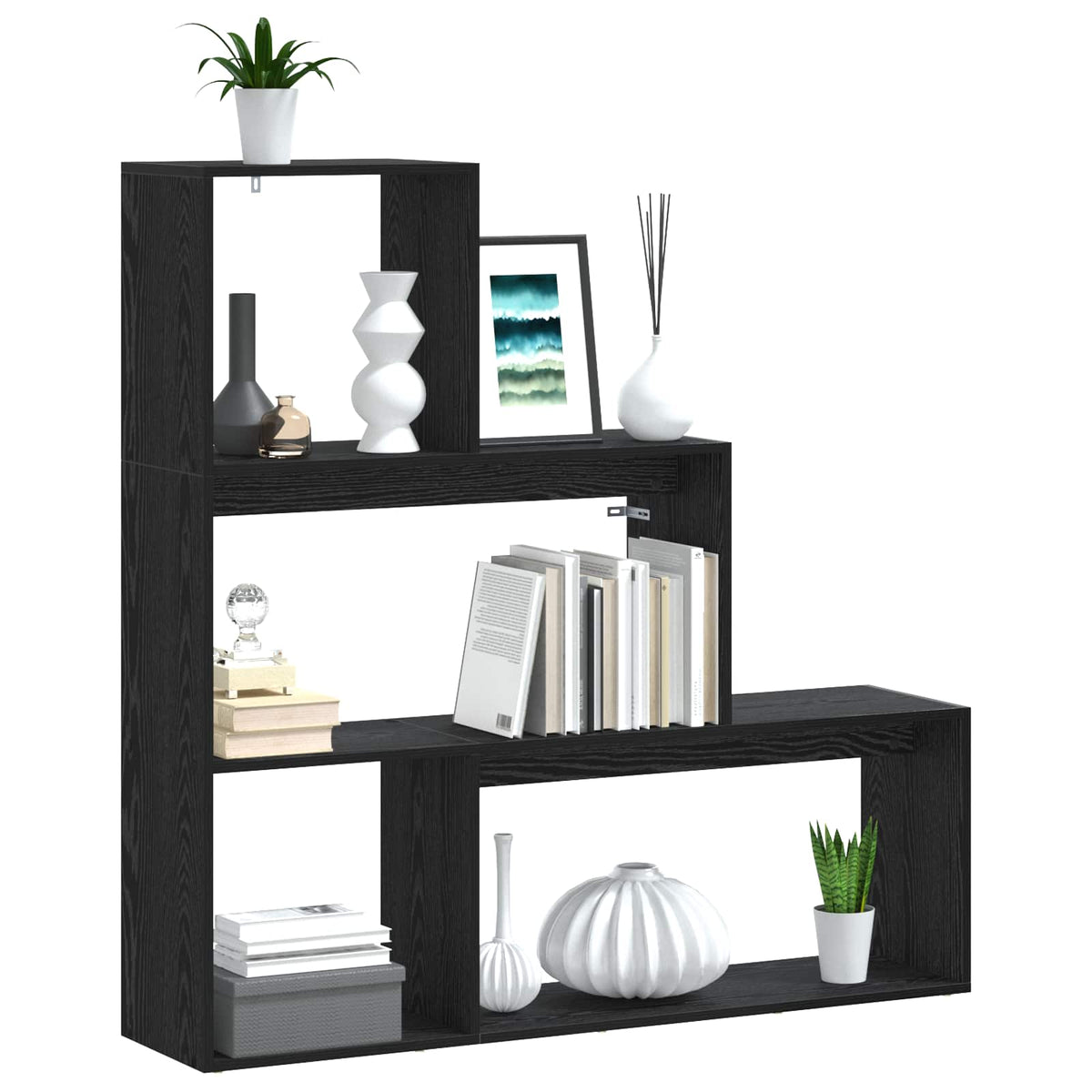Room Divider Bookcase 4-Tier 143.5x29x143.5 cm Black oak