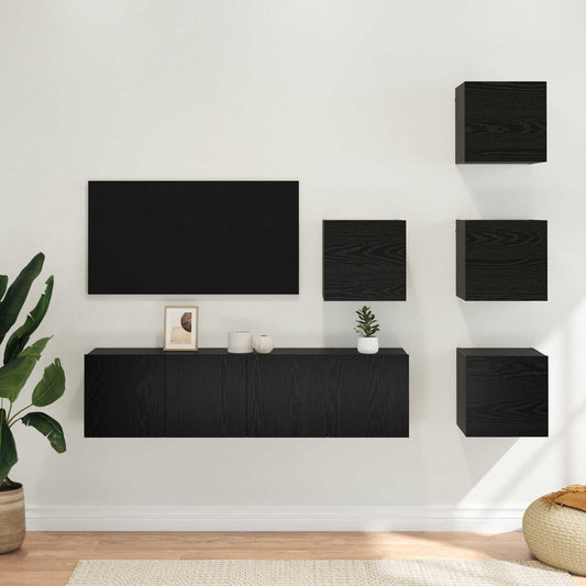 TV Cabinet Set Engineered Wood 6 pcs Width 60 cm Black oak