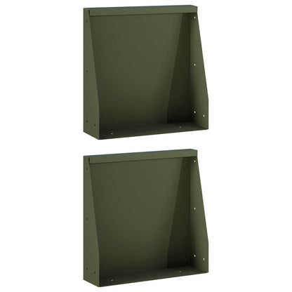 vidaXL Retaining Wall 2 pcs 40 x 12 x 40 cm Steel Olive Green 3