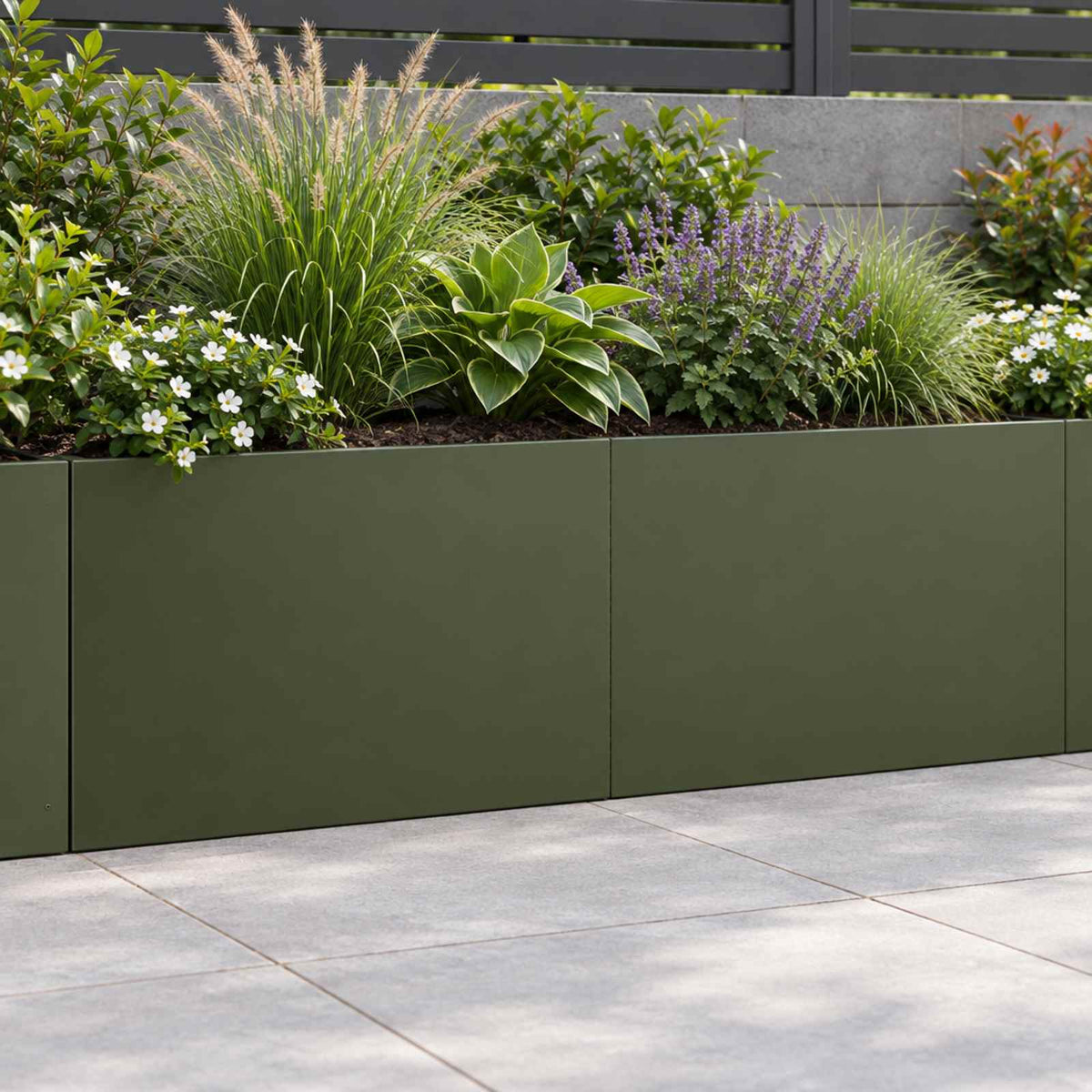 Retaining Wall 60 x 12 x 30 cm Steel Height 30 cm 2 Width 60 cm Olive green