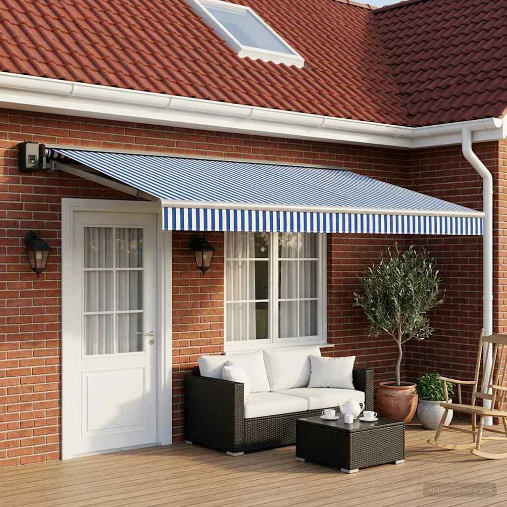 vidaXL Awning Replacement Fabric Blue and White 500 x 300 cm Polyester 1