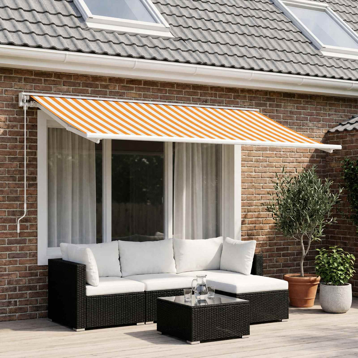 Awning Replacement Fabric 400 x 300 cm Polyester Drop 300 cm Width 400 cm Yellow and white