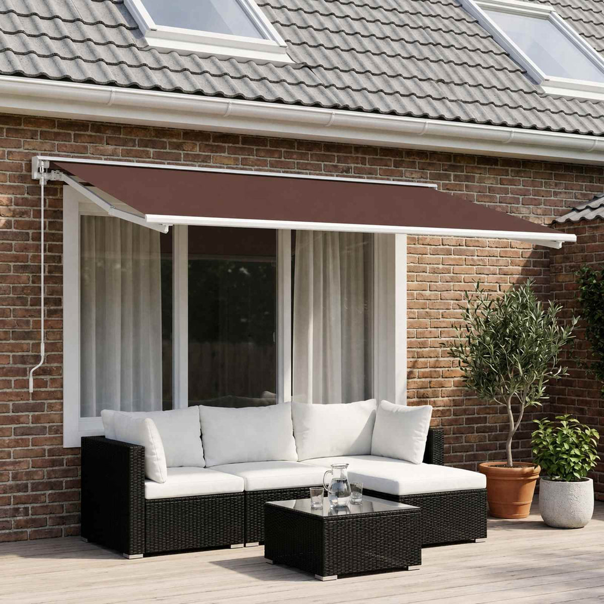 Awning Replacement Fabric 400 x 300 cm Polyester Drop 300 cm Width 400 cm Brown