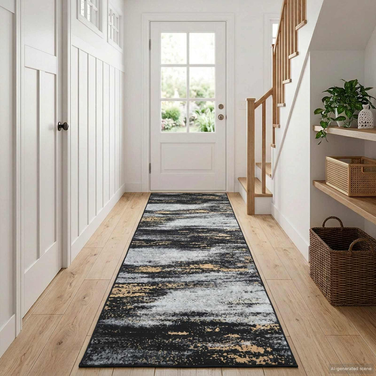 vidaXL Rug Runner LESAKA Black and Gold 100 x 450 cm Diamond Velvet 1