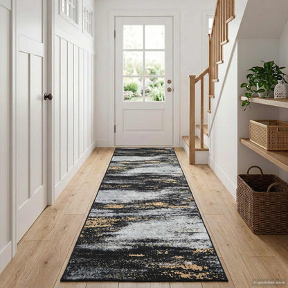 vidaXL Rug Runner LESAKA Black and Gold 100 x 450 cm Diamond Velvet 1