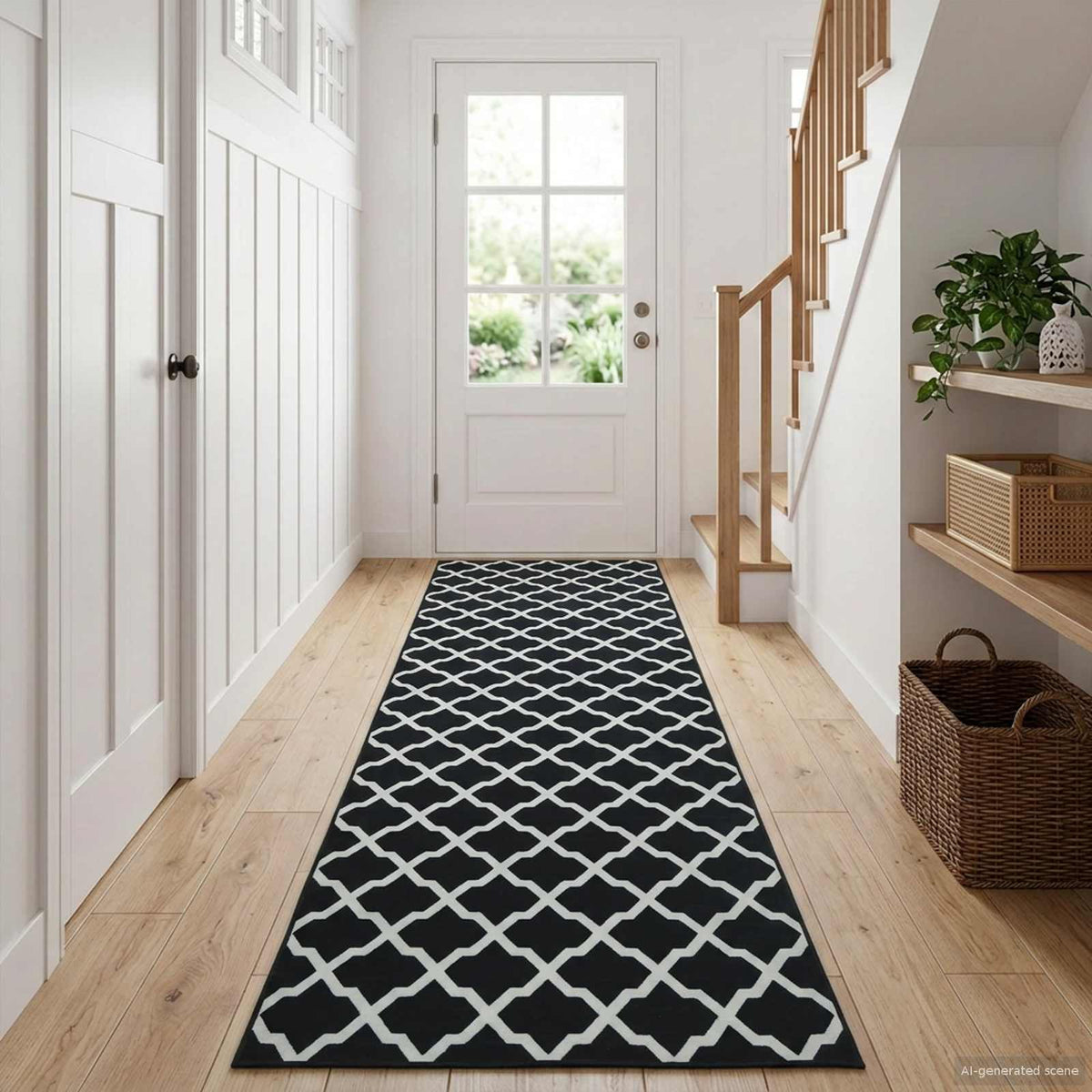 vidaXL Rug Runner LESAKA Black and white 100 x 450 cm Diamond Velvet 1