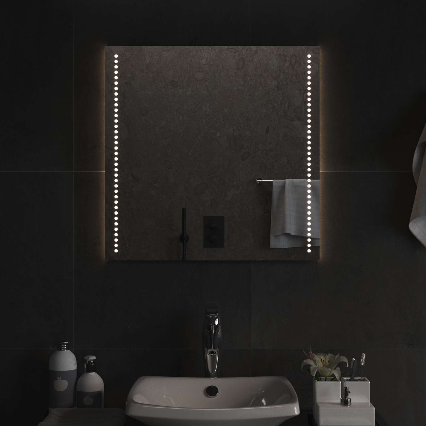 vidaXL LED Bathroom Mirror Transparent 60 x 60 cm Tempered Glass 3