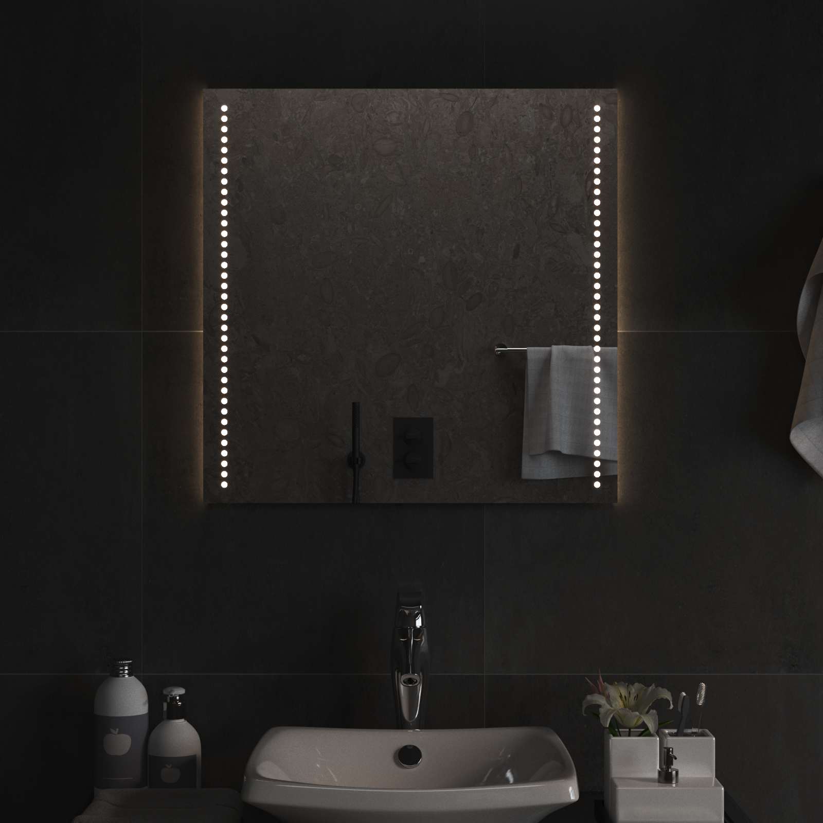 vidaXL LED Bathroom Mirror Transparent 60 x 60 cm Tempered Glass 3