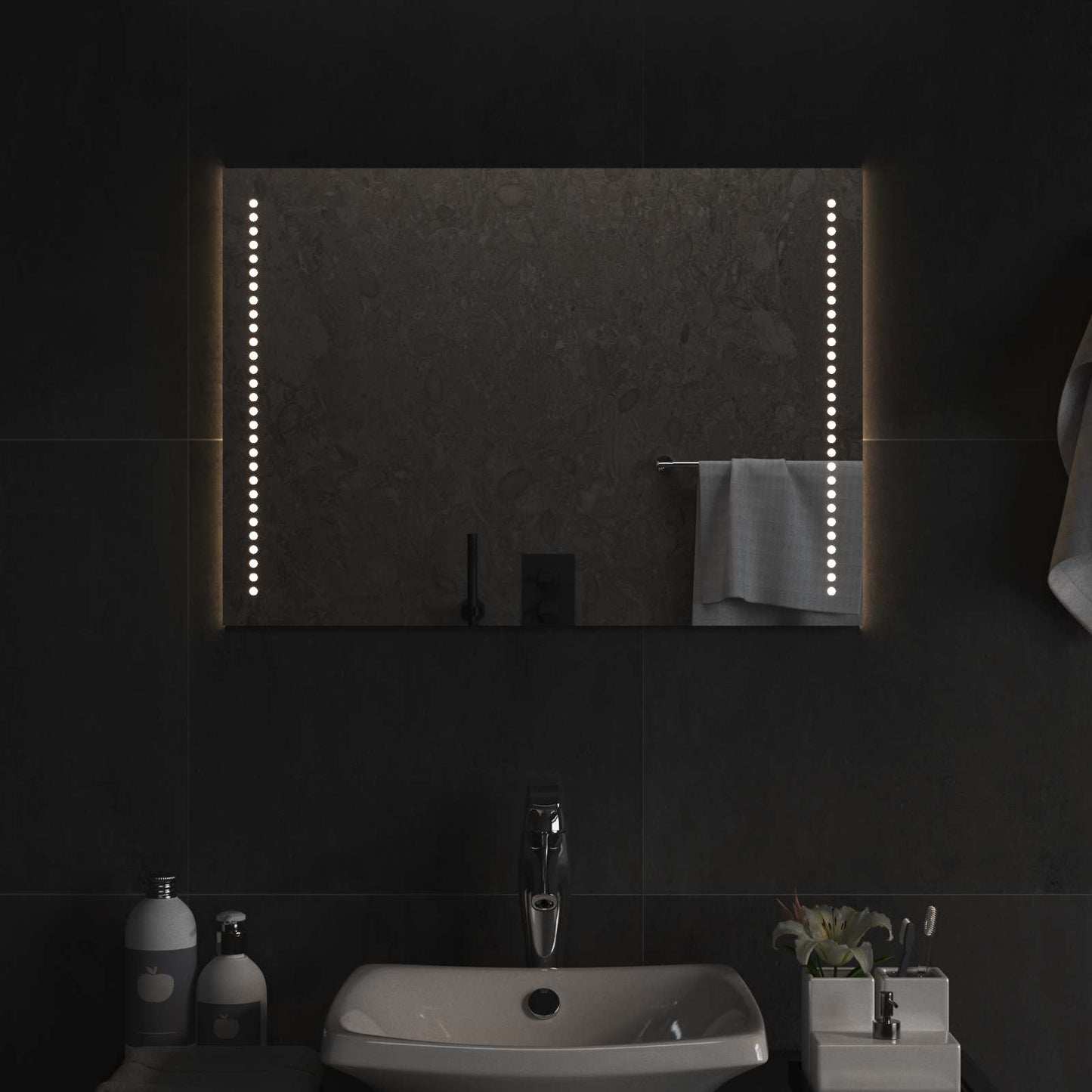 vidaXL LED Bathroom Mirror Transparent 70 x 50 cm Tempered Glass 3
