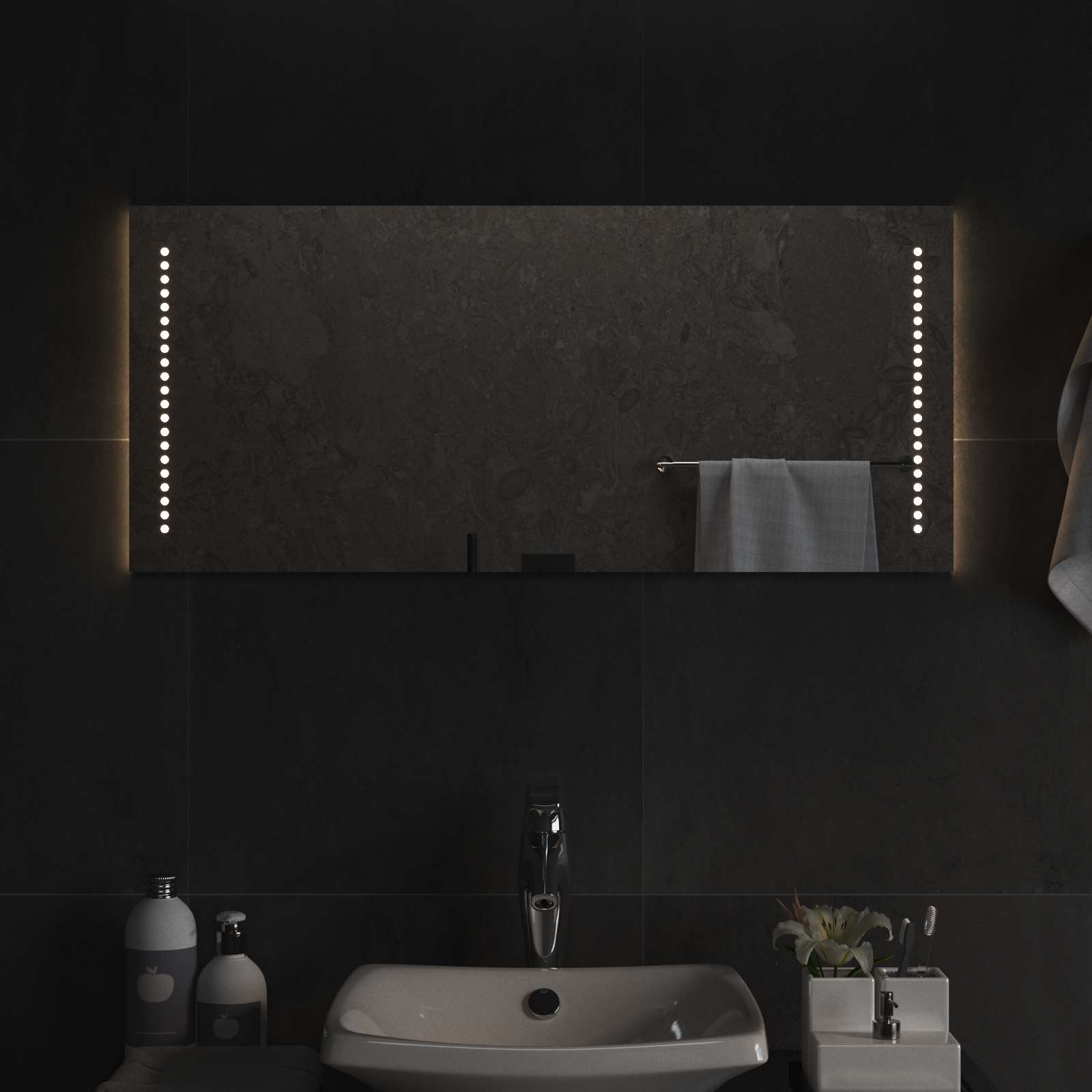 vidaXL LED Bathroom Mirror Transparent 90 x 40 cm Tempered Glass 3