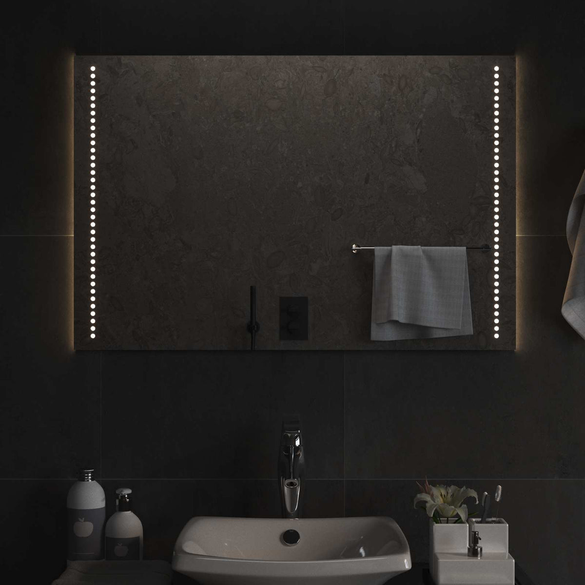 vidaXL LED Bathroom Mirror Transparent 90 x 60 cm Tempered Glass 3