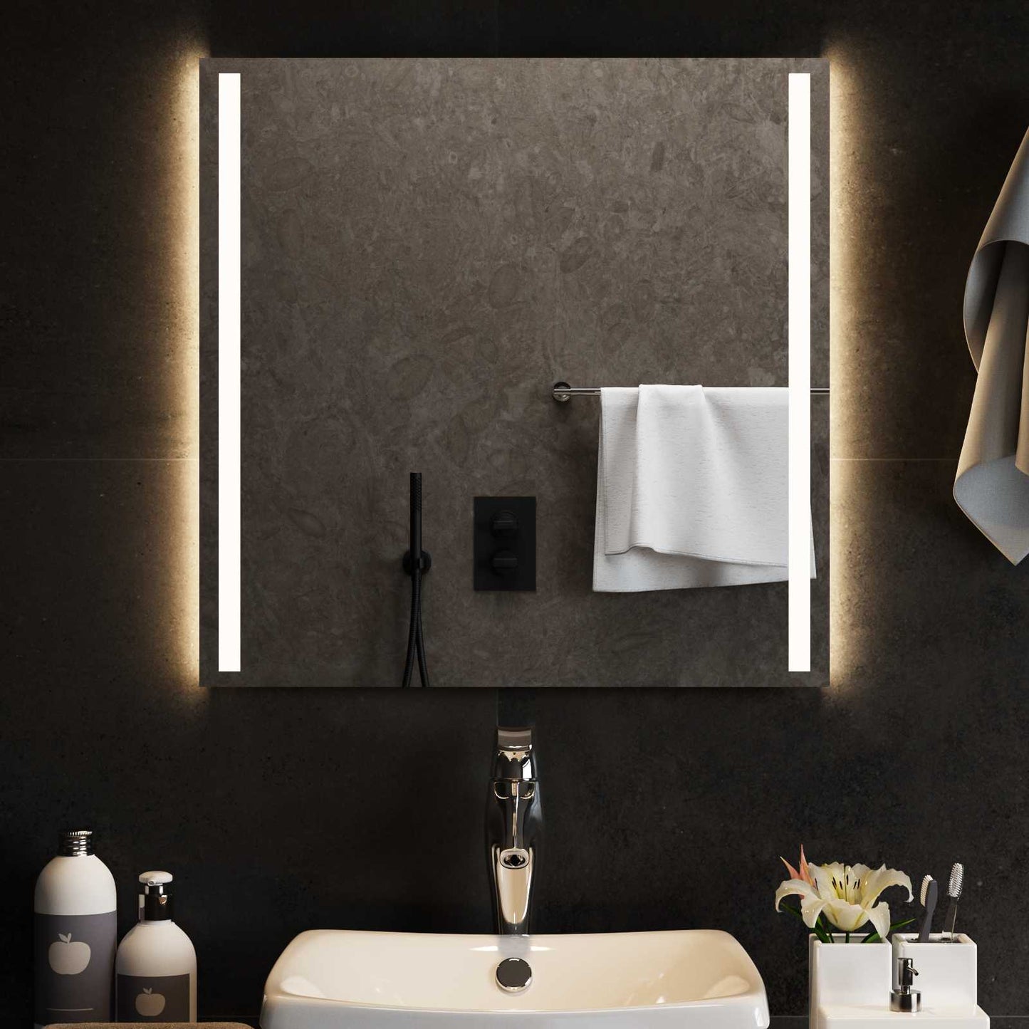 vidaXL LED Bathroom Mirror Transparent 60 x 60 cm Tempered Glass 3