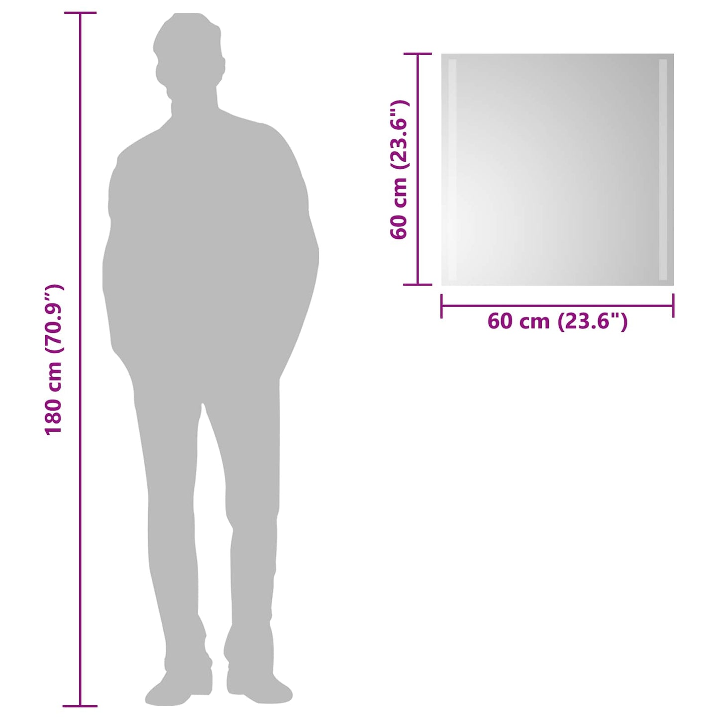 vidaXL LED Bathroom Mirror Transparent 60 x 60 cm Tempered Glass 6