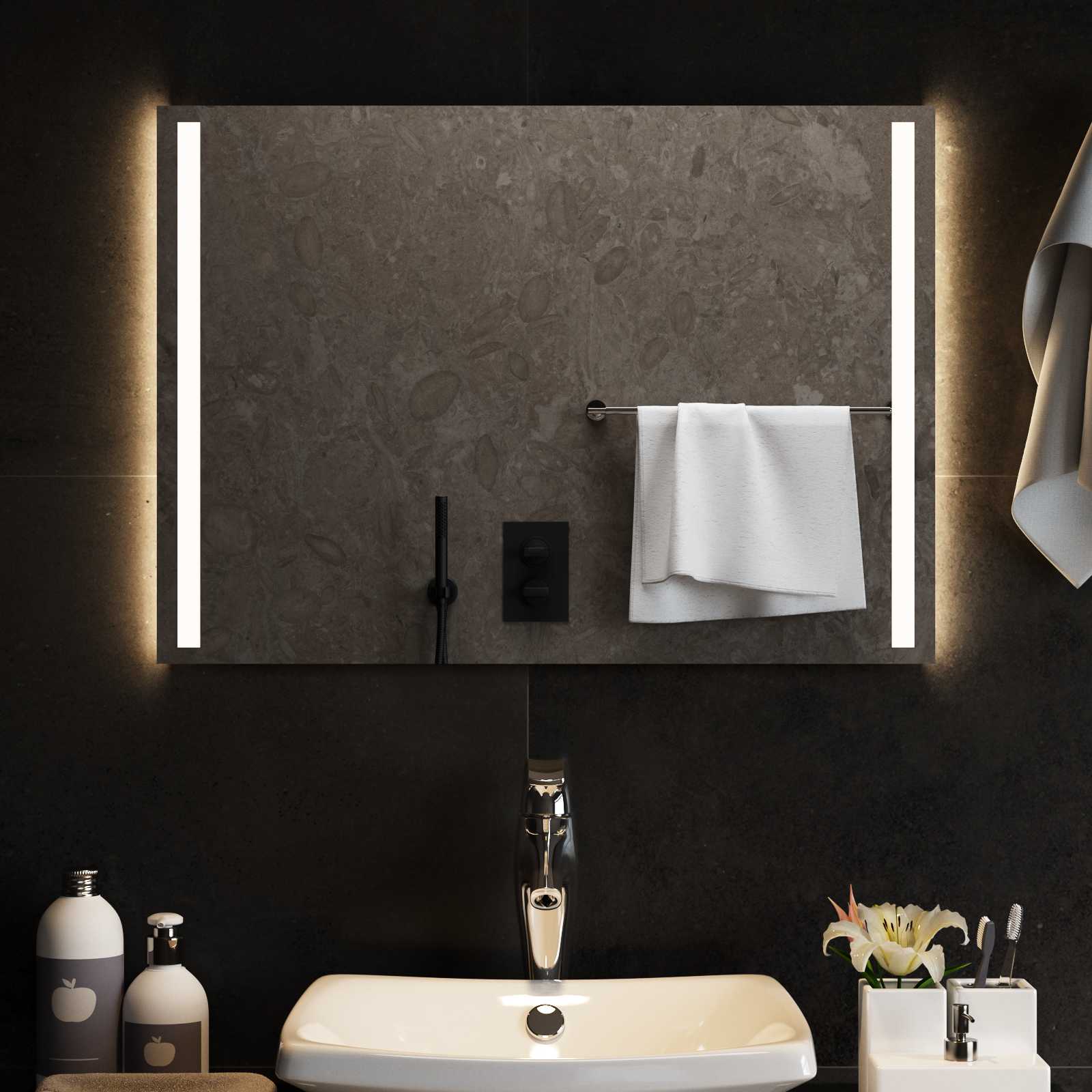 vidaXL LED Bathroom Mirror Transparent 70 x 50 cm Tempered Glass 3