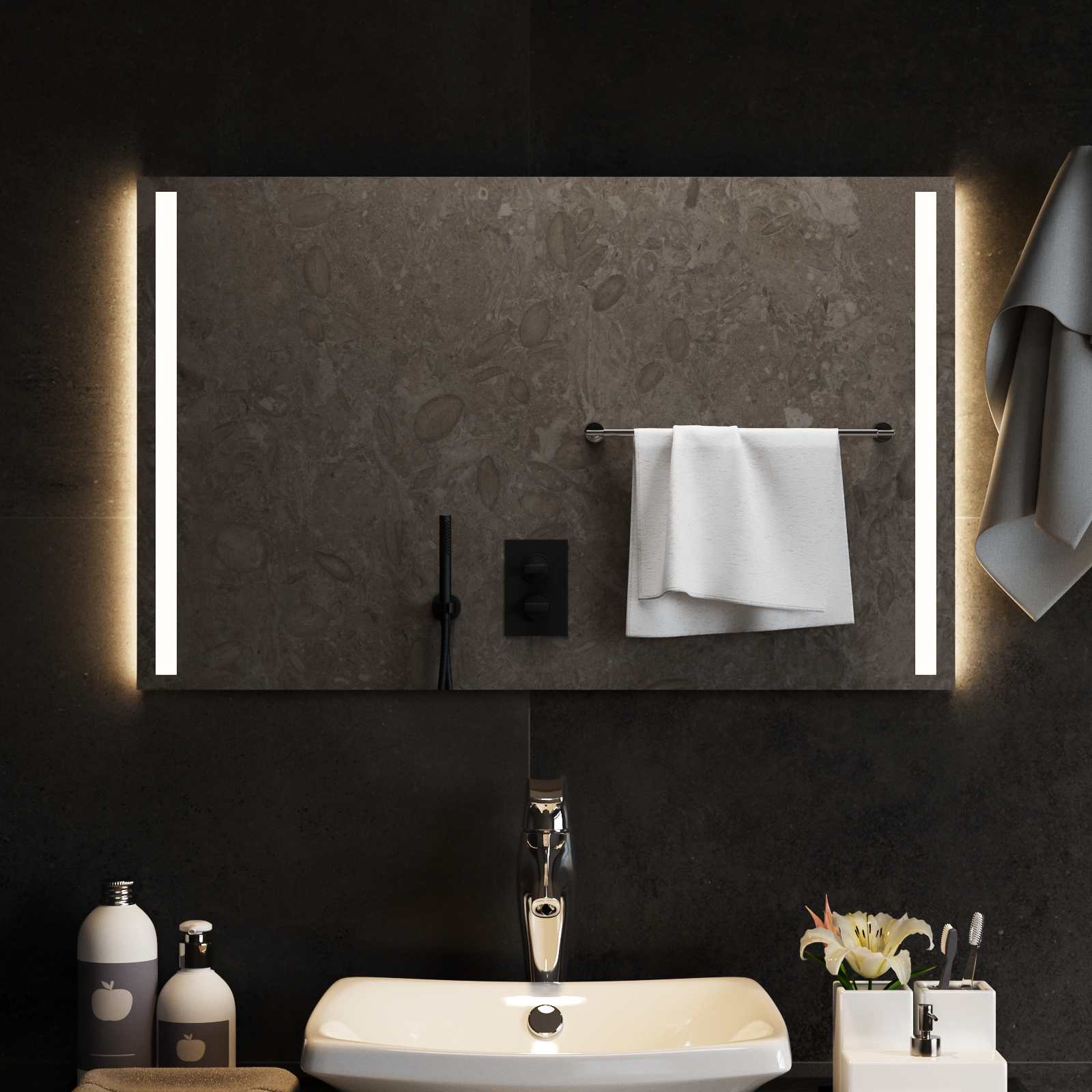 vidaXL LED Bathroom Mirror Transparent 80 x 50 cm Tempered Glass 3