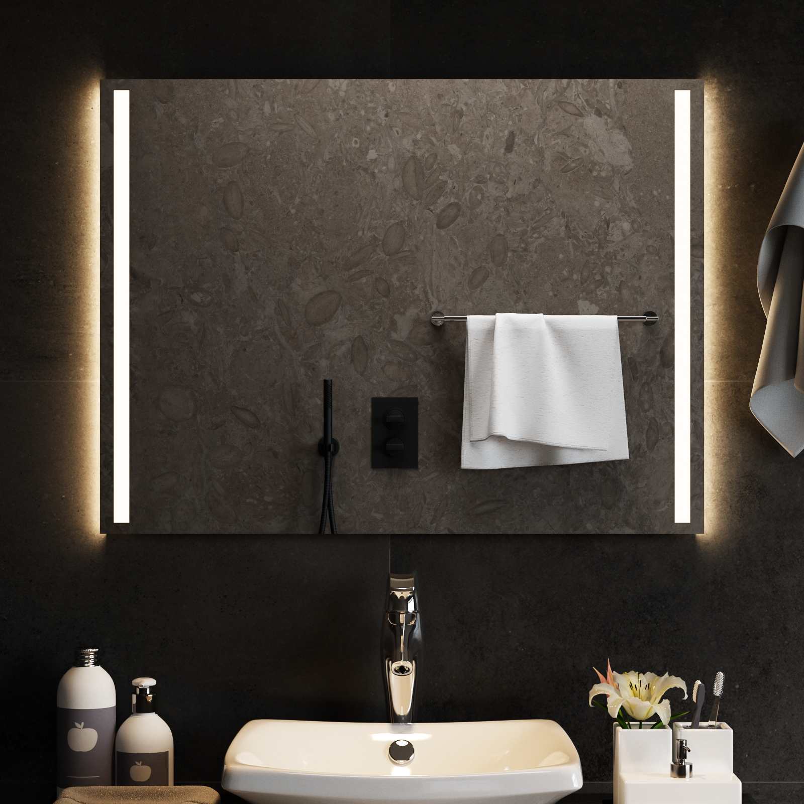 vidaXL LED Bathroom Mirror Transparent 80 x 60 cm Tempered Glass 3
