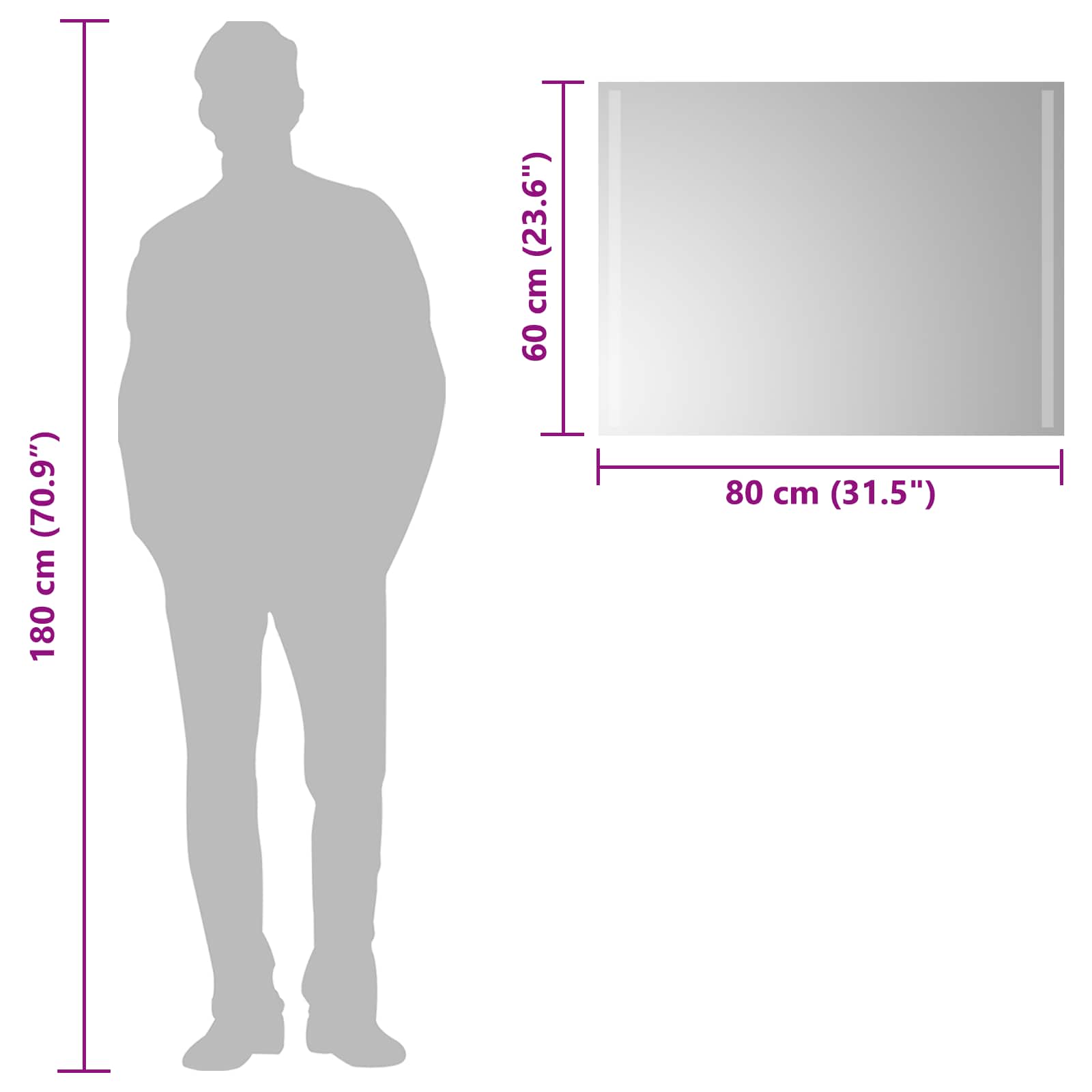 vidaXL LED Bathroom Mirror Transparent 80 x 60 cm Tempered Glass 6