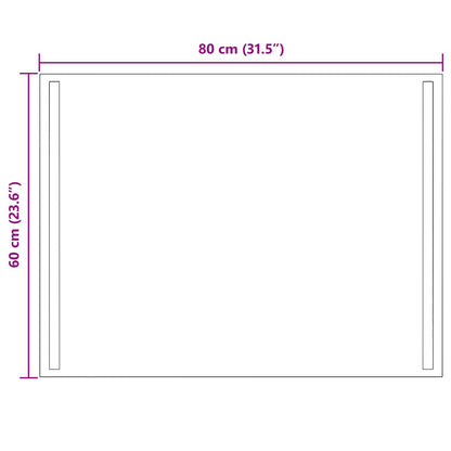 vidaXL LED Bathroom Mirror Transparent 80 x 60 cm Tempered Glass 5